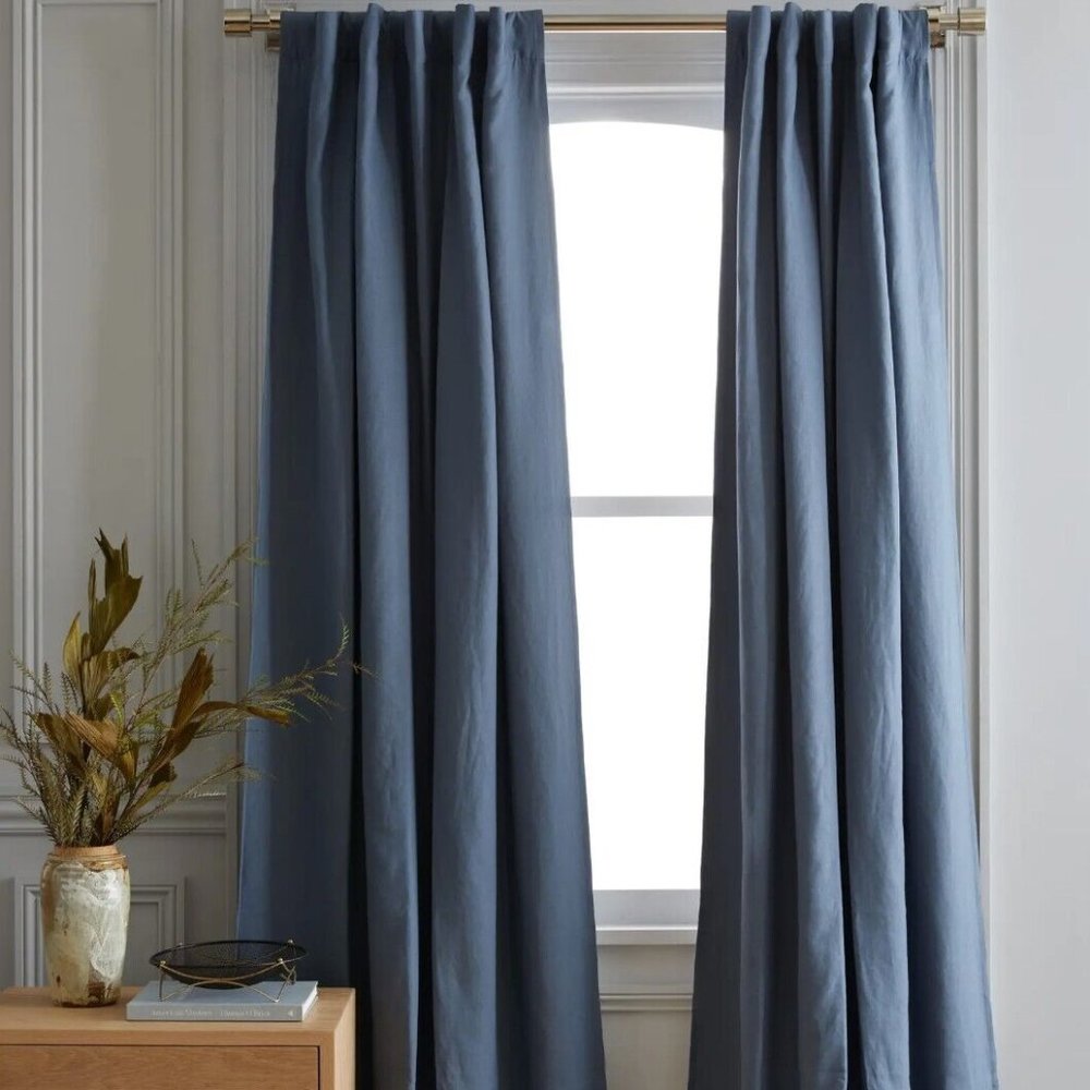 Quince European Linen Blackout Curtain Blue 96" L x 48" W